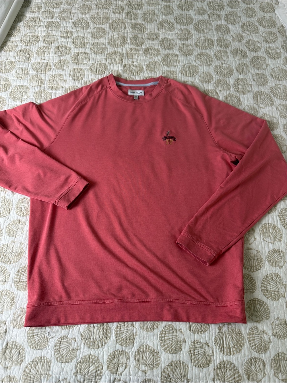 Peter Millar Red Cradle Performance Crewneck Long Sleeve Pullover Shirt  M